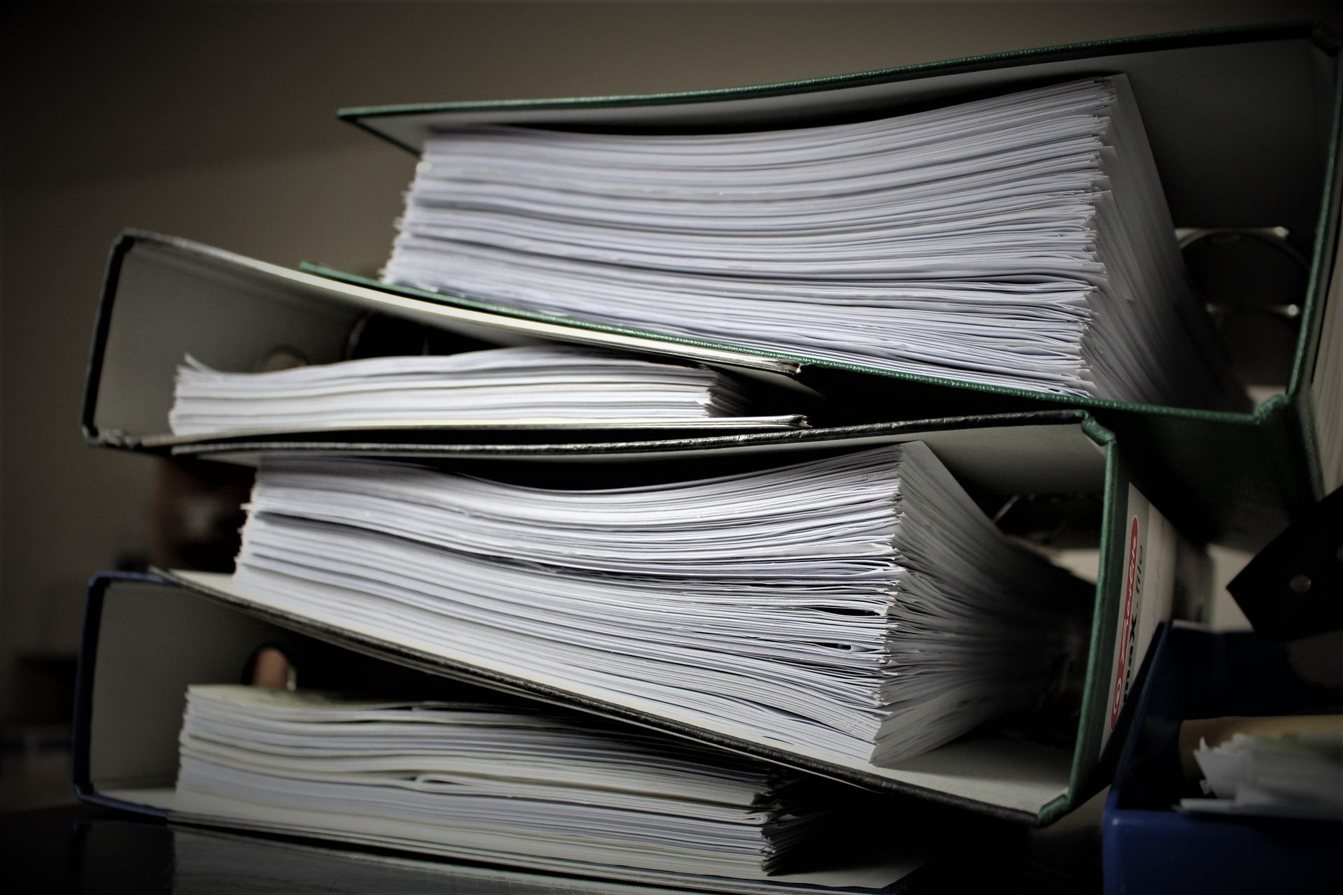 Documents and binders in an office archive