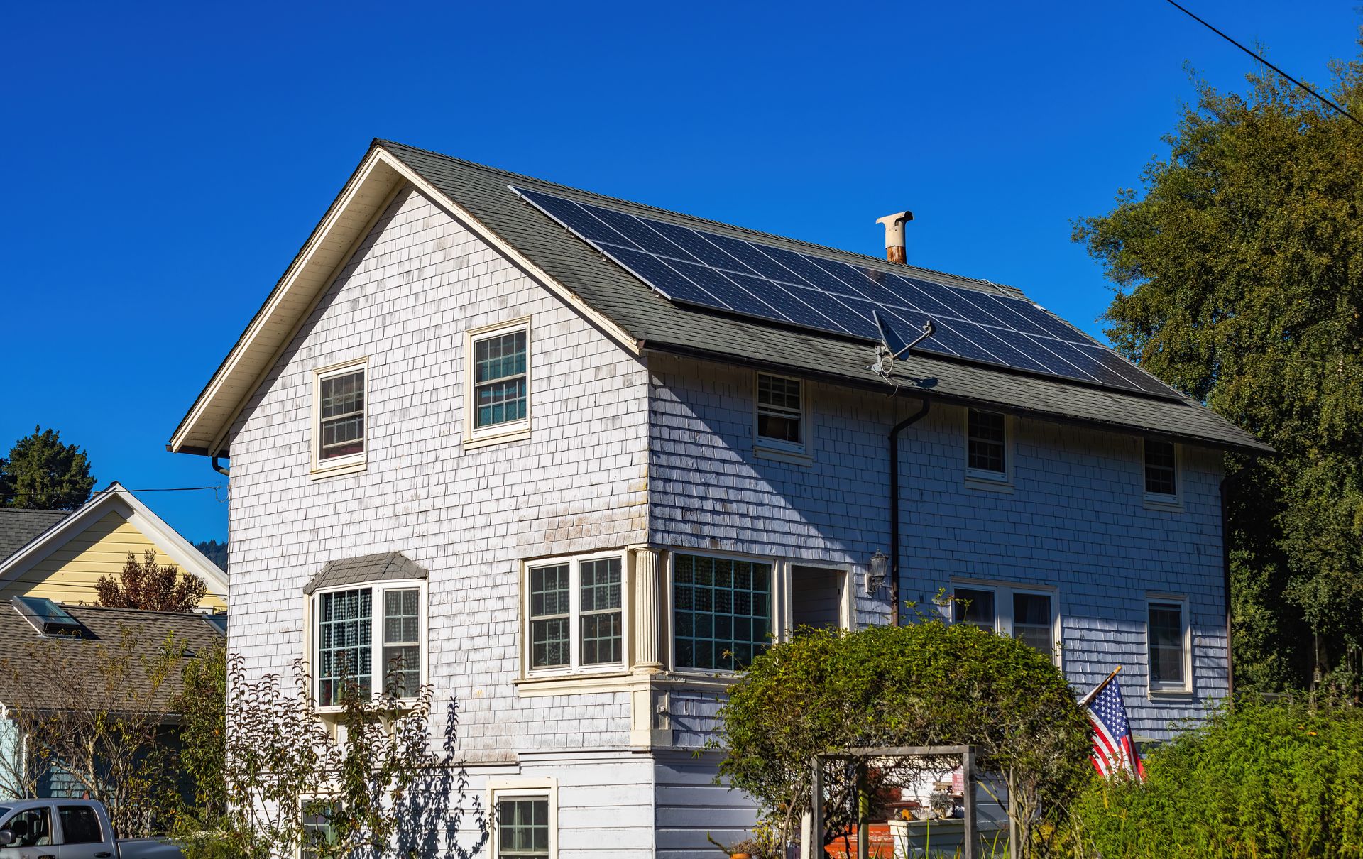 Home with rooftop solar panels