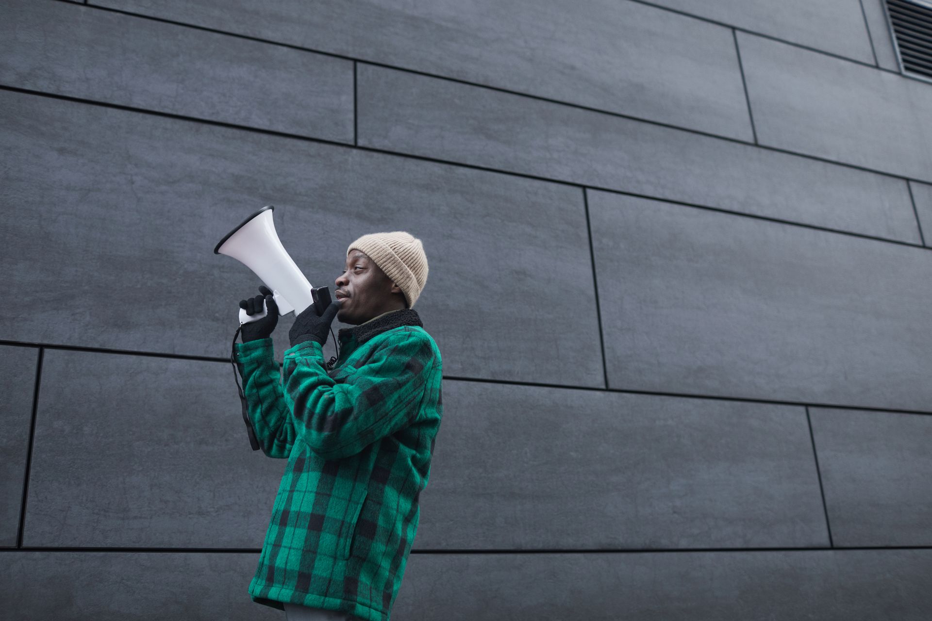 Man speaking through a megaphone