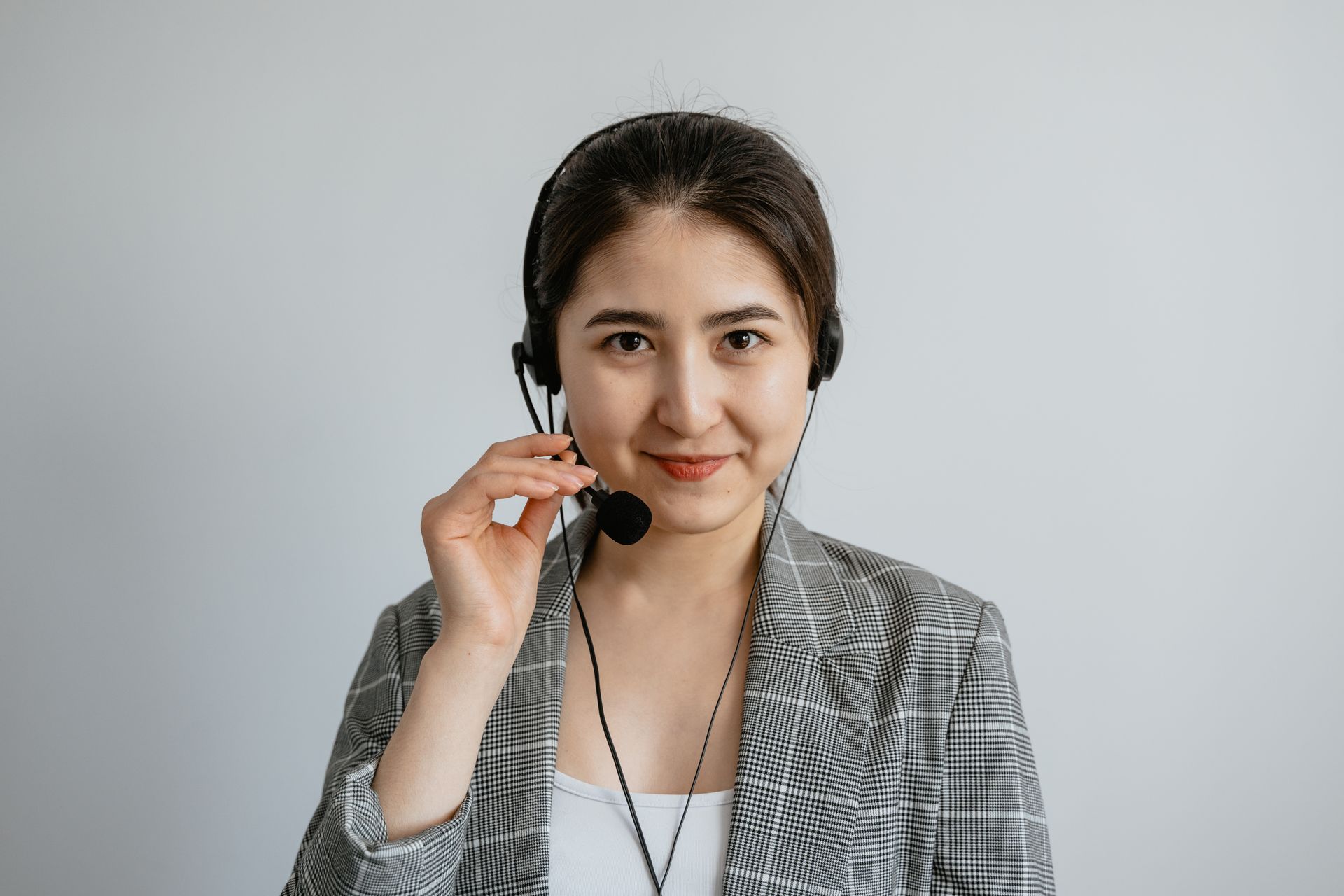 Insurance call centre agent with a headset