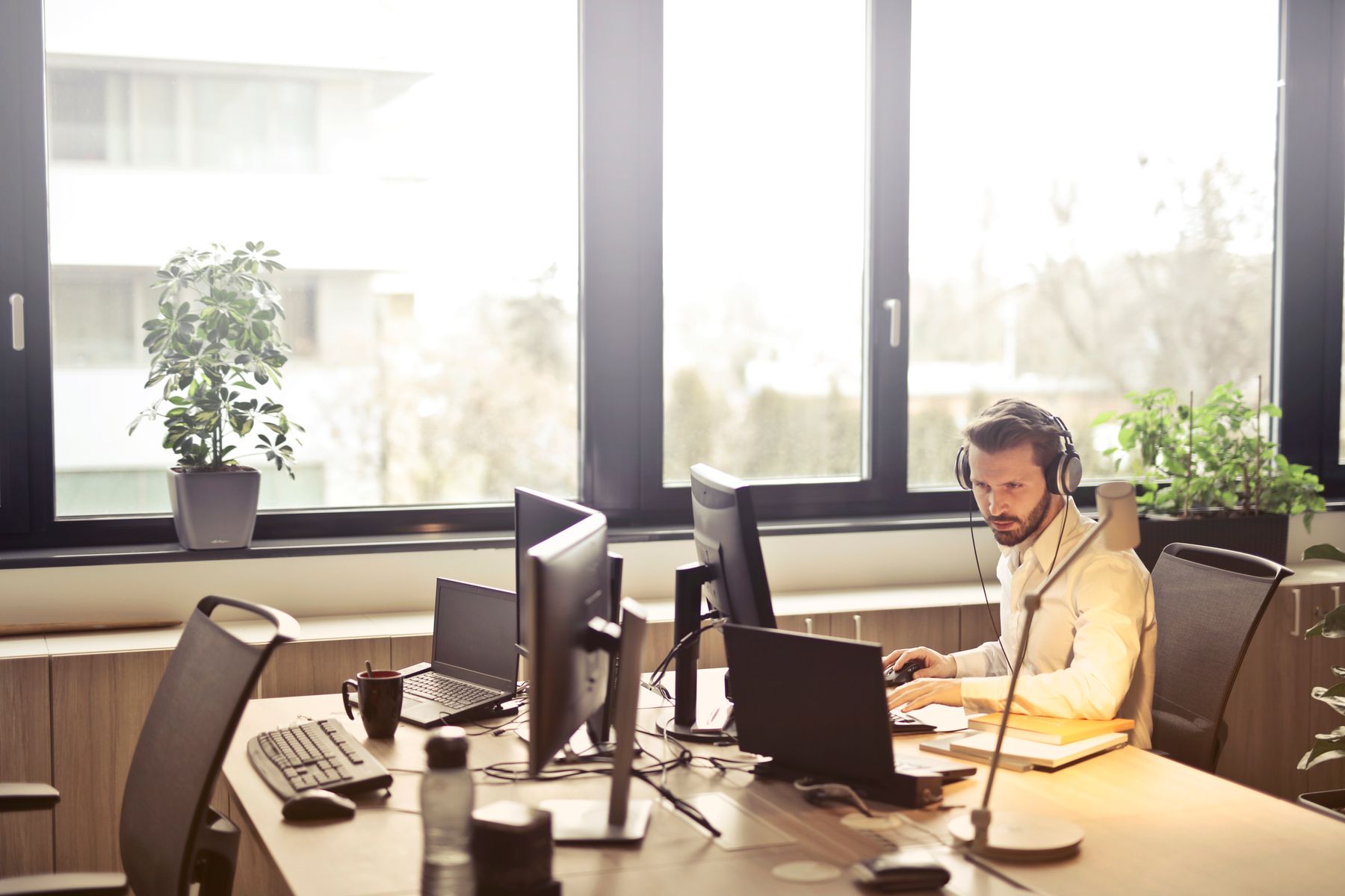 Support specialist working at a desk in a bright office