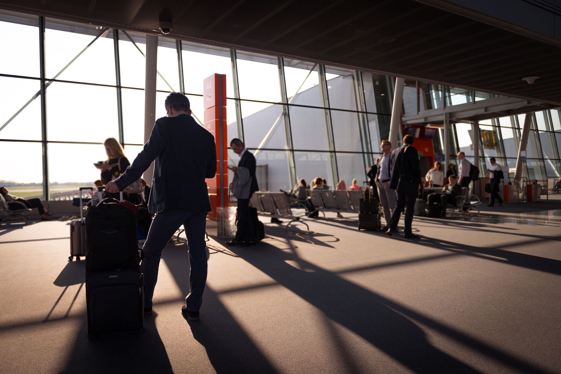 Travelers in an airport terminal